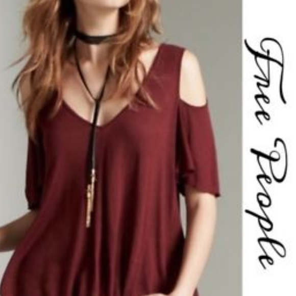 Free People Tops - FREE PEOPLE Shirt Size Medium Maroon Cold Shoulder